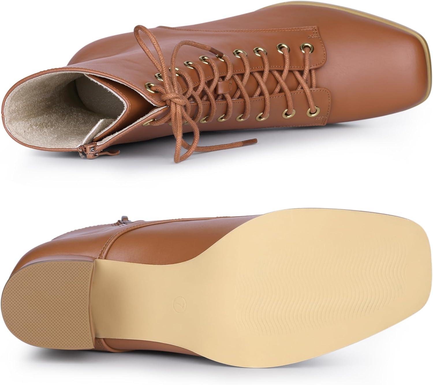 imageAllegra K Womens Lace Up Square Toe Chunky Heels Ankle Combat BootsBrown