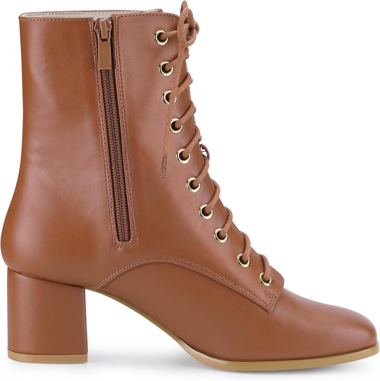 imageAllegra K Womens Lace Up Square Toe Chunky Heels Ankle Combat BootsBrown