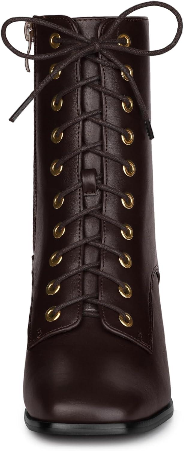 imageAllegra K Womens Lace Up Square Toe Chunky Heels Ankle Combat BootsCoffee