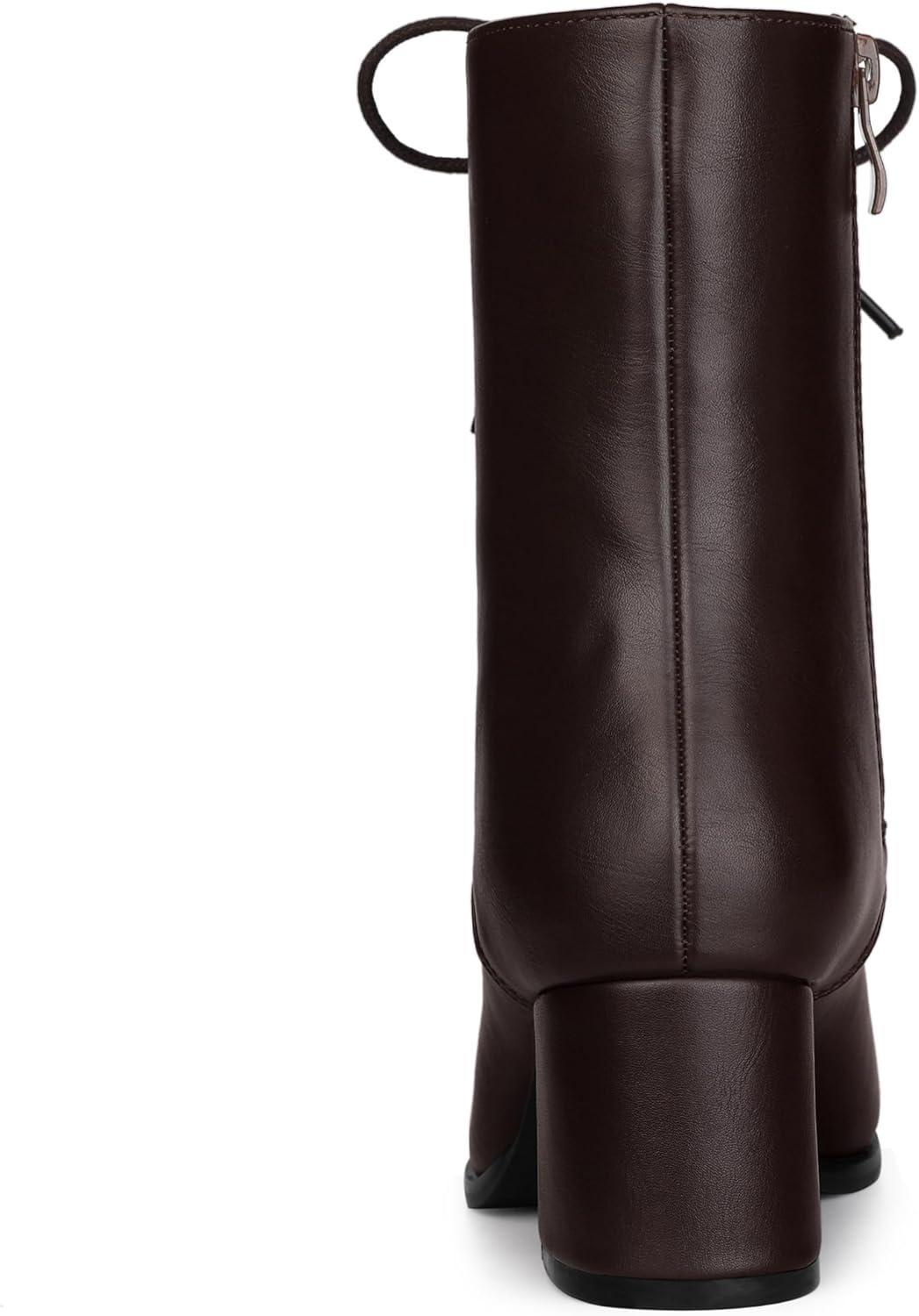 imageAllegra K Womens Lace Up Square Toe Chunky Heels Ankle Combat BootsCoffee