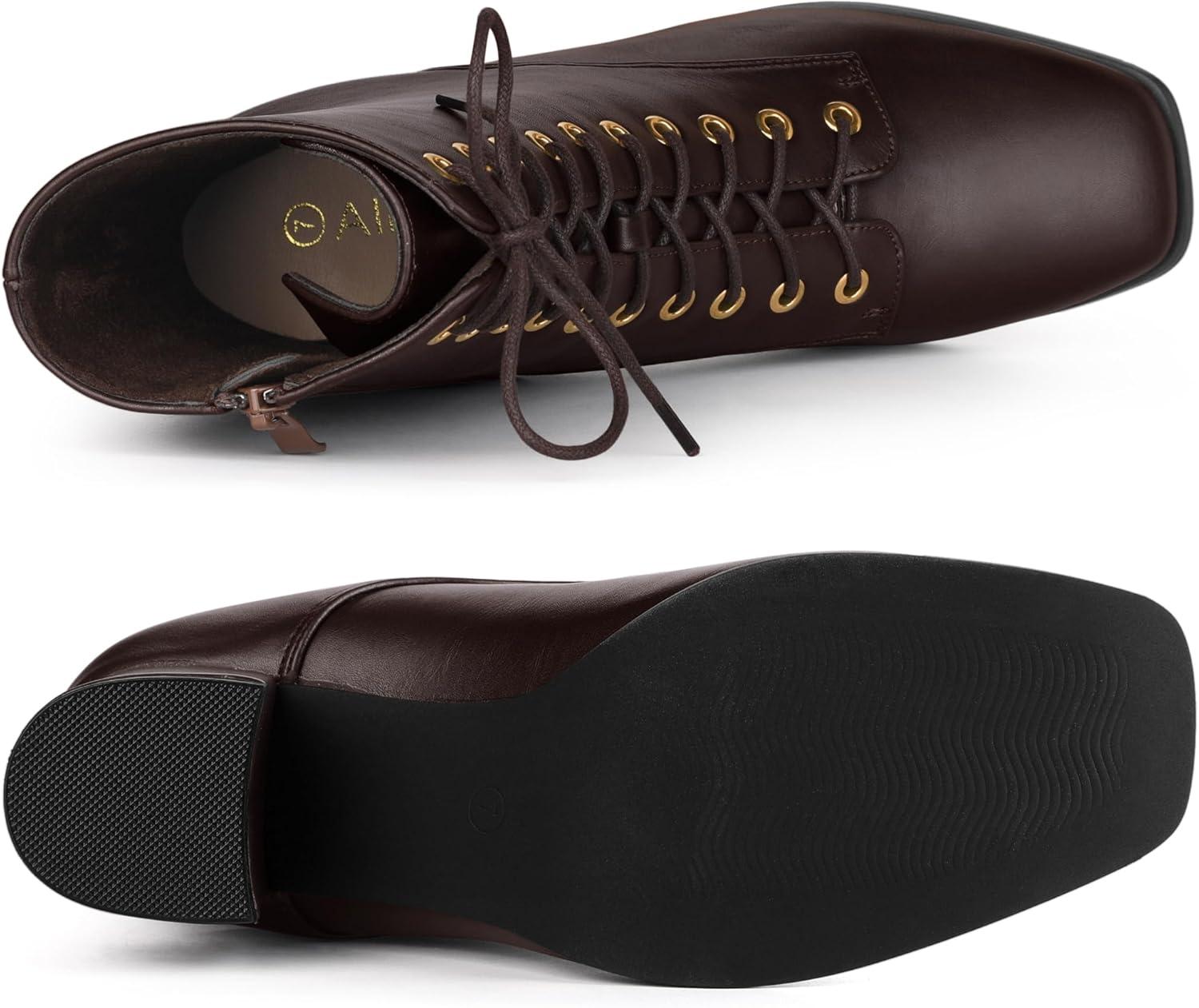 imageAllegra K Womens Lace Up Square Toe Chunky Heels Ankle Combat BootsCoffee