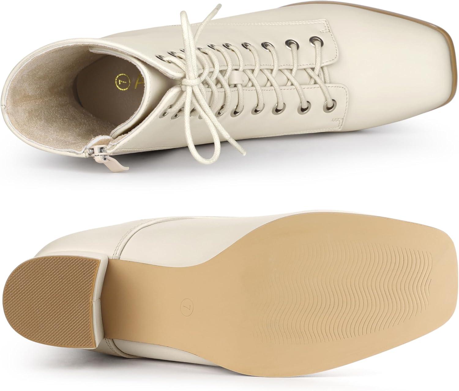 imageAllegra K Womens Lace Up Square Toe Chunky Heels Ankle Combat BootsCream