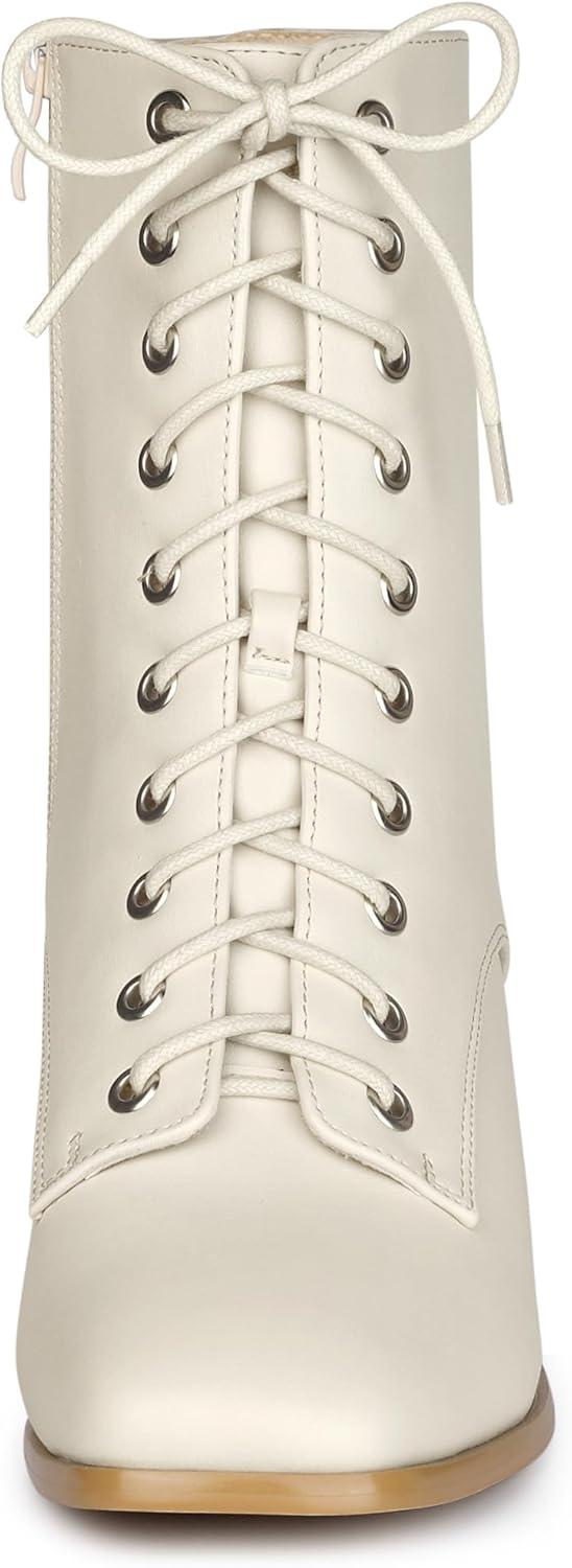 imageAllegra K Womens Lace Up Square Toe Chunky Heels Ankle Combat BootsCream