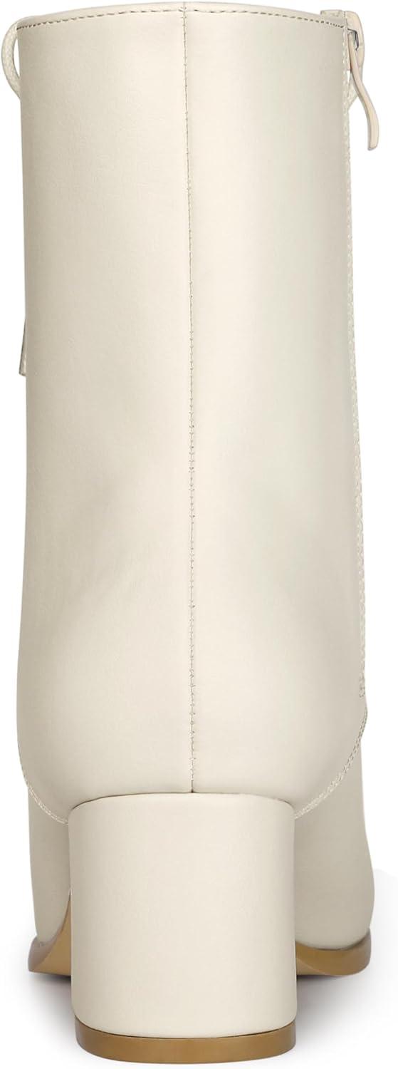 imageAllegra K Womens Lace Up Square Toe Chunky Heels Ankle Combat BootsCream