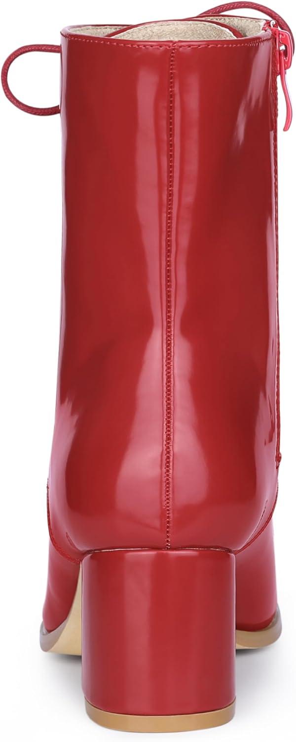 imageAllegra K Womens Lace Up Square Toe Chunky Heels Ankle Combat BootsRed