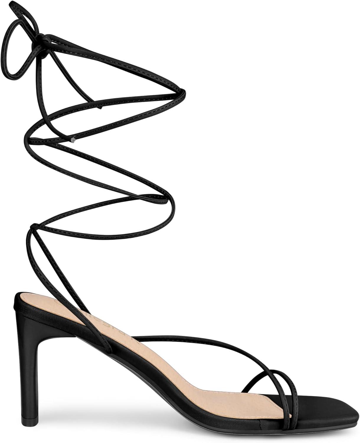 imageAllegra K Womens Lace Up Strappy Block High Heel SandalsBlack