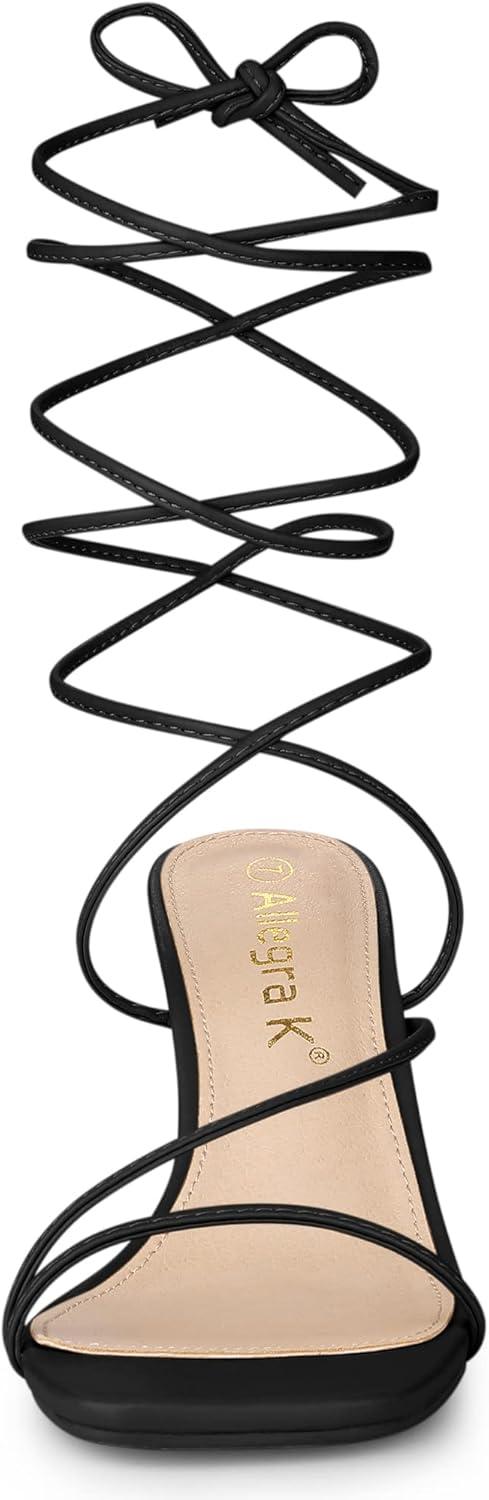imageAllegra K Womens Lace Up Strappy Block High Heel SandalsBlack