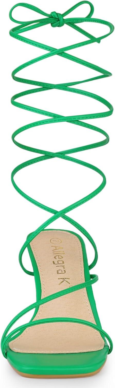 imageAllegra K Womens Lace Up Strappy Block High Heel SandalsGreen