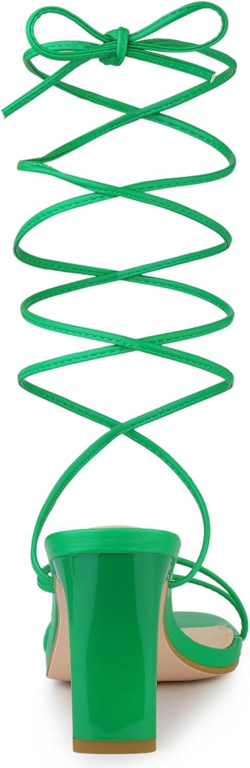 imageAllegra K Womens Lace Up Strappy Block High Heel SandalsGreen
