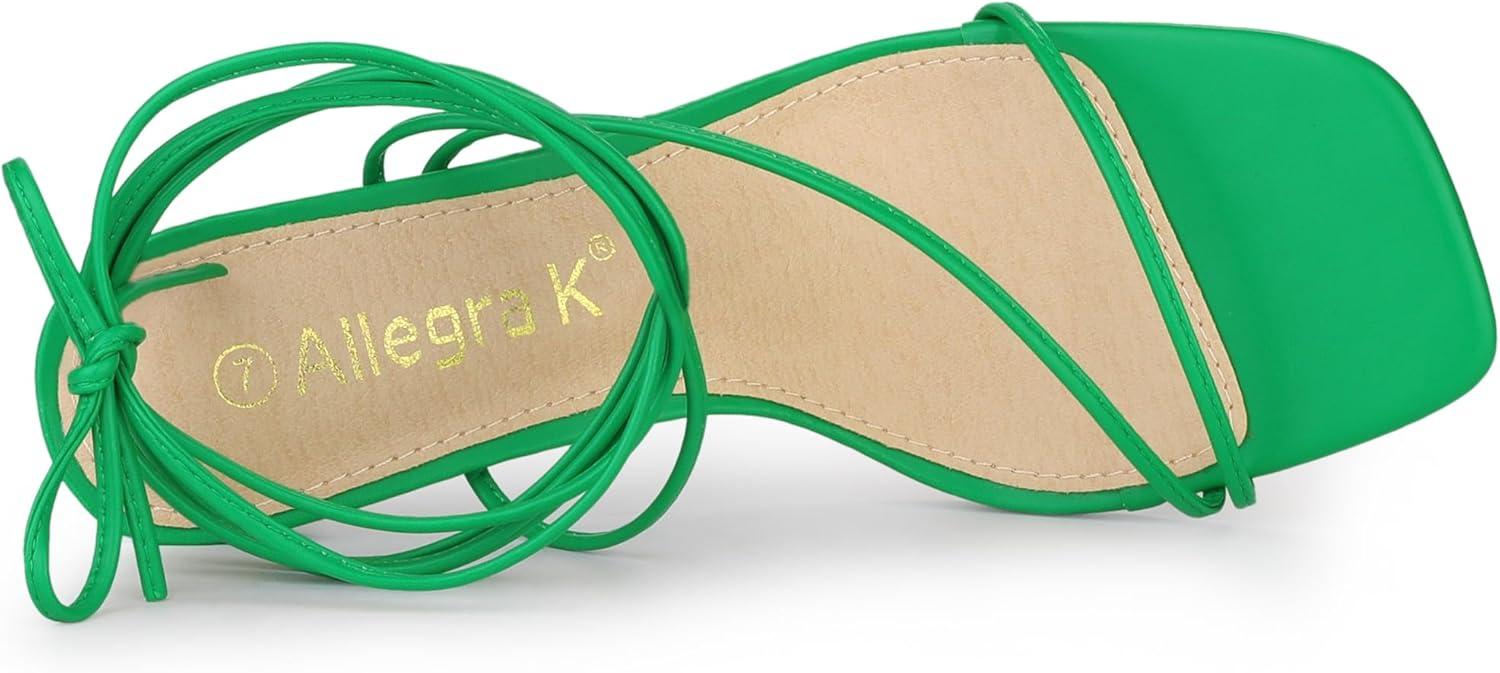imageAllegra K Womens Lace Up Strappy Block High Heel SandalsGreen