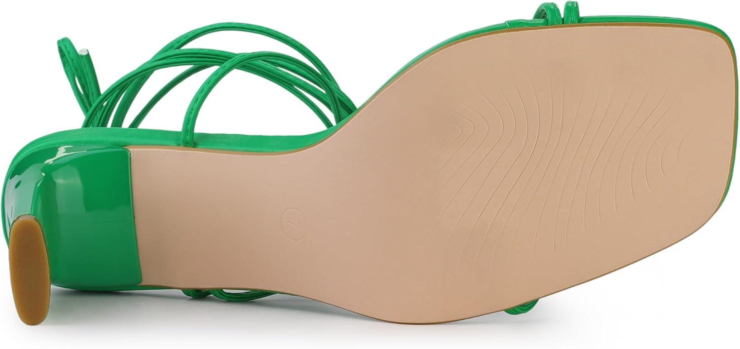 imageAllegra K Womens Lace Up Strappy Block High Heel SandalsGreen