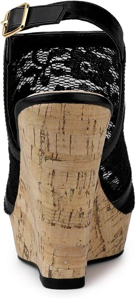 imageAllegra K Womens Open Toe Platform Heel Lace Wedges SandalsBlack