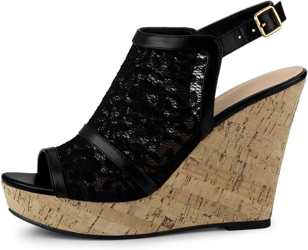imageAllegra K Womens Open Toe Platform Heel Lace Wedges SandalsBlack