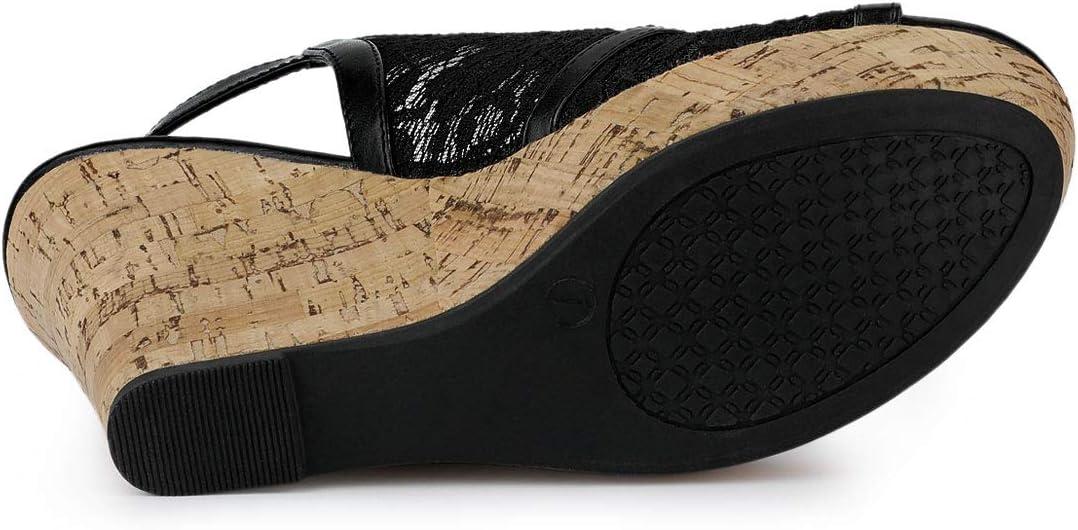imageAllegra K Womens Open Toe Platform Heel Lace Wedges SandalsBlack