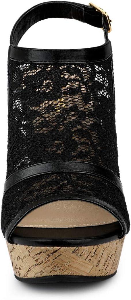 imageAllegra K Womens Open Toe Platform Heel Lace Wedges SandalsBlack