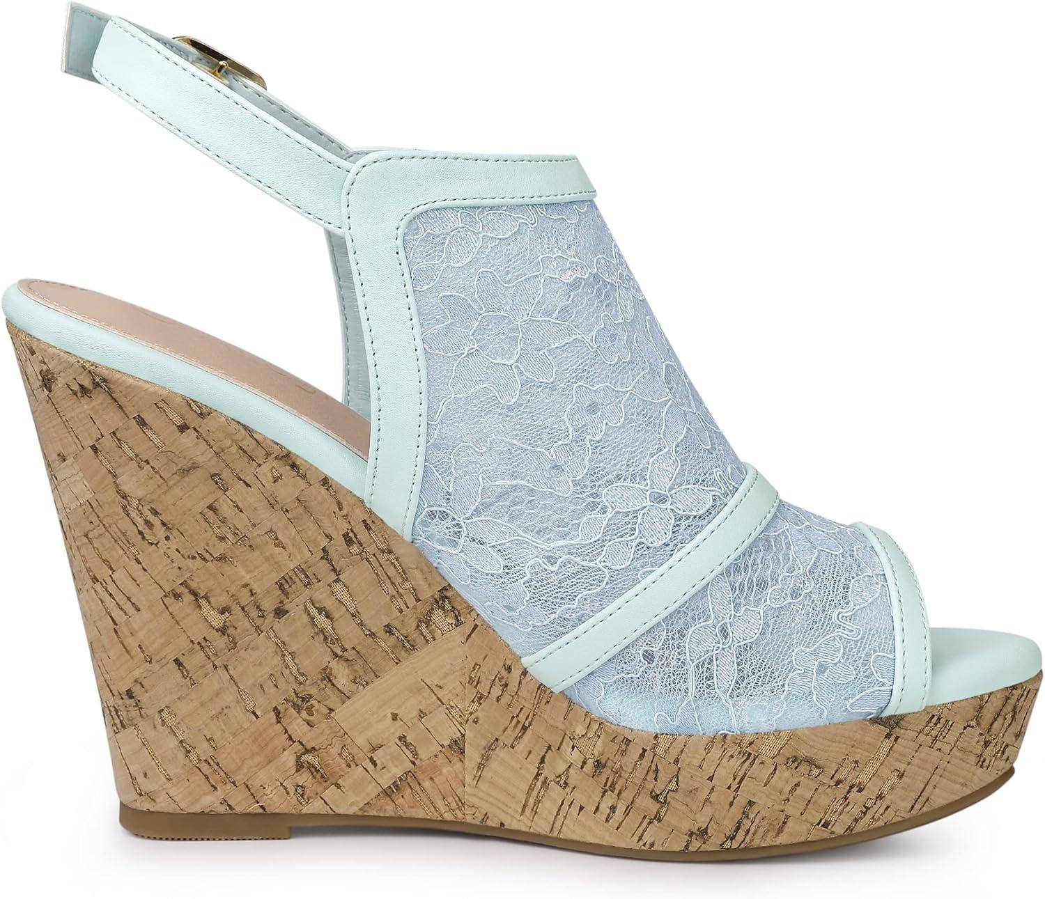 imageAllegra K Womens Open Toe Platform Heel Lace Wedges SandalsBlue Flower