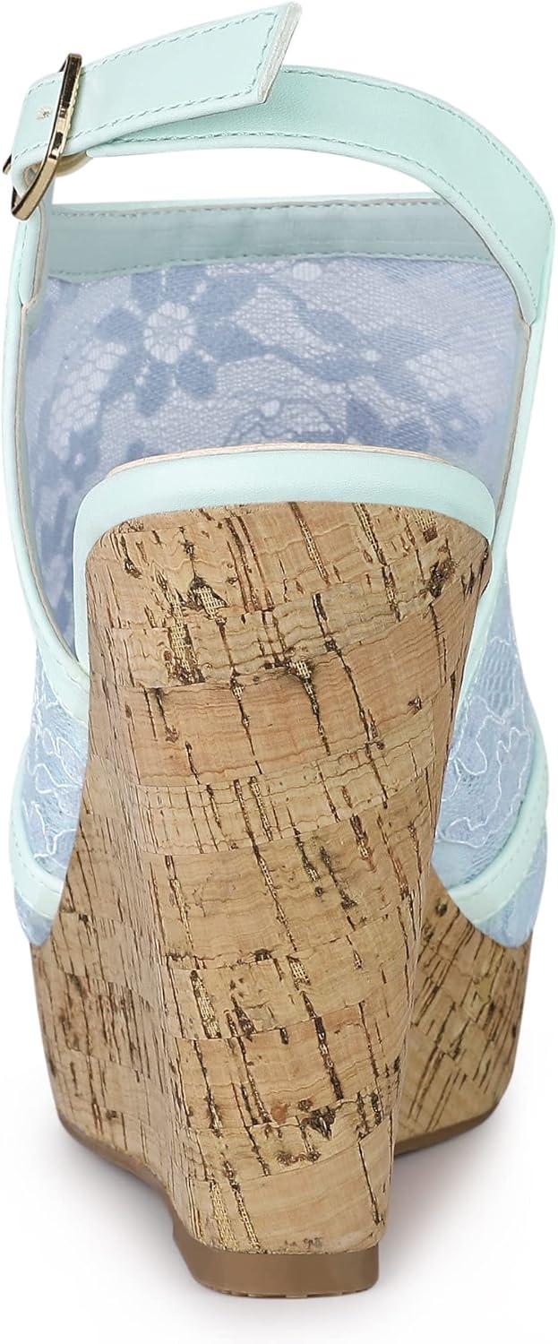 imageAllegra K Womens Open Toe Platform Heel Lace Wedges SandalsBlue Flower