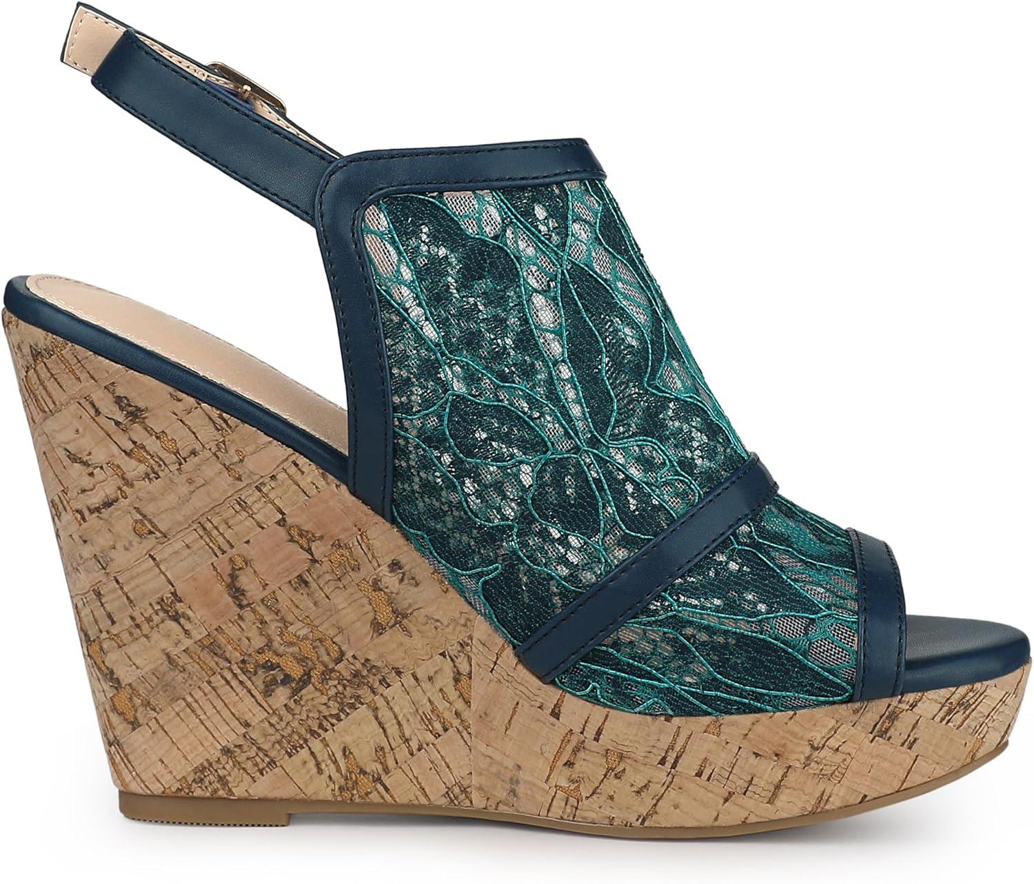 imageAllegra K Womens Open Toe Platform Heel Lace Wedges SandalsBlue Green