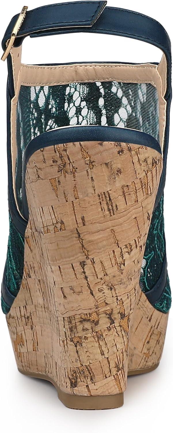 imageAllegra K Womens Open Toe Platform Heel Lace Wedges SandalsBlue Green