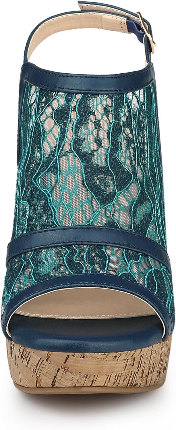 imageAllegra K Womens Open Toe Platform Heel Lace Wedges SandalsBlue Green
