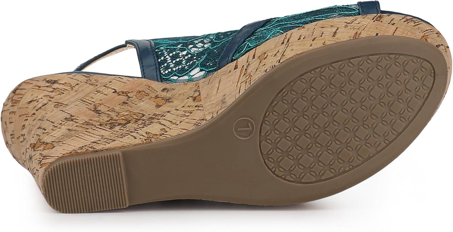 imageAllegra K Womens Open Toe Platform Heel Lace Wedges SandalsBlue Green