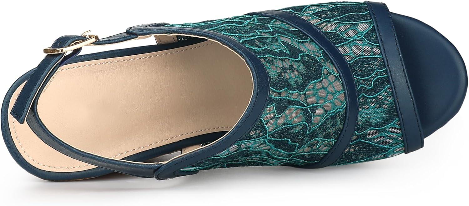 imageAllegra K Womens Open Toe Platform Heel Lace Wedges SandalsBlue Green