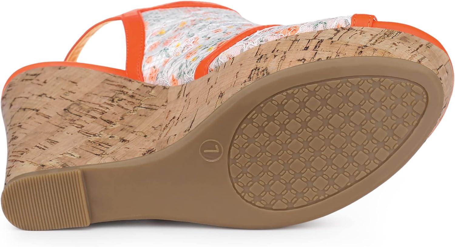 imageAllegra K Womens Open Toe Platform Heel Lace Wedges SandalsOrange Flower