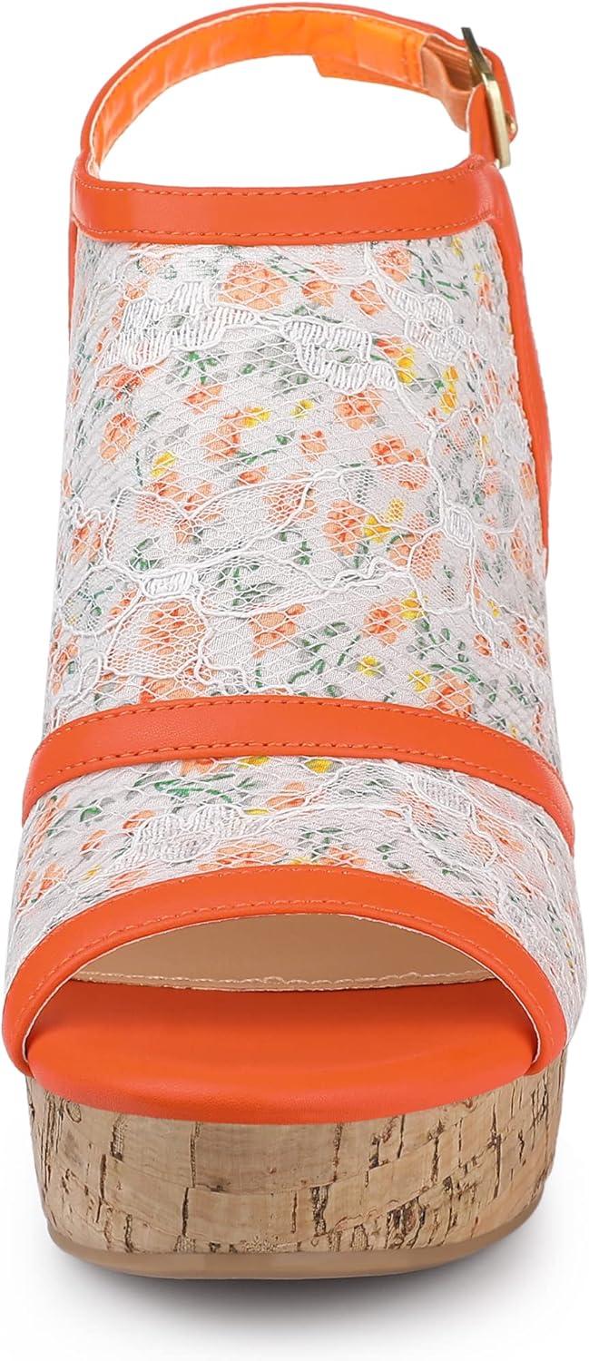 imageAllegra K Womens Open Toe Platform Heel Lace Wedges SandalsOrange Flower