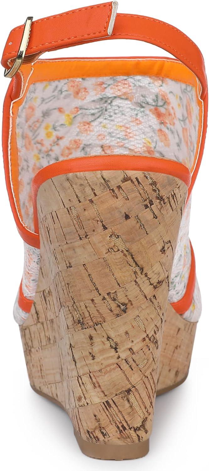 imageAllegra K Womens Open Toe Platform Heel Lace Wedges SandalsOrange Flower