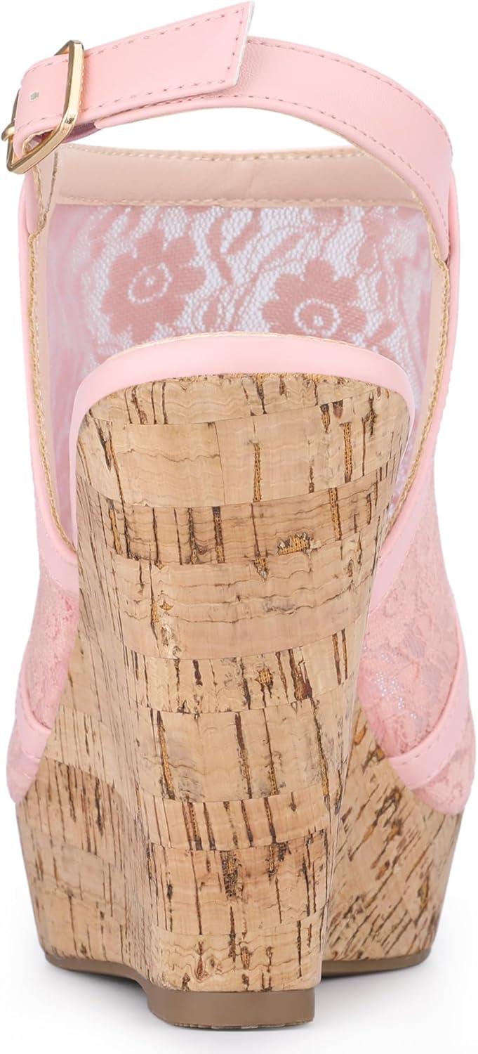 imageAllegra K Womens Open Toe Platform Heel Lace Wedges SandalsPink