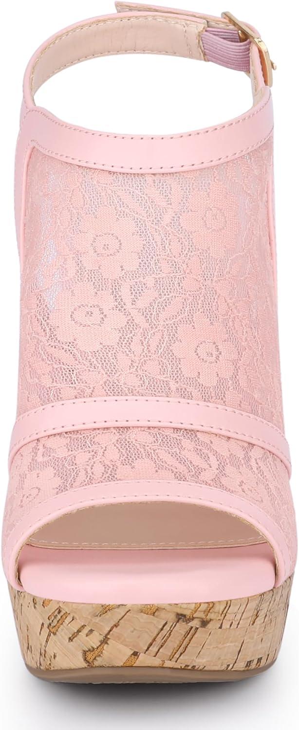 imageAllegra K Womens Open Toe Platform Heel Lace Wedges SandalsPink