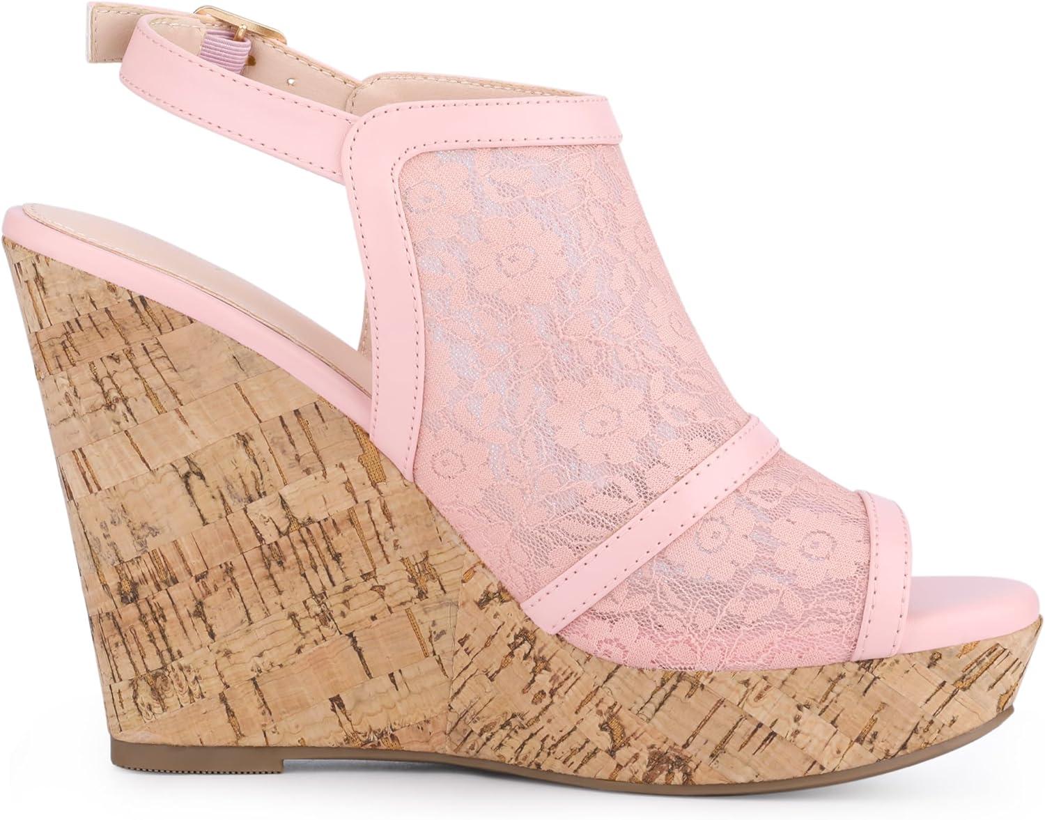 imageAllegra K Womens Open Toe Platform Heel Lace Wedges SandalsPink