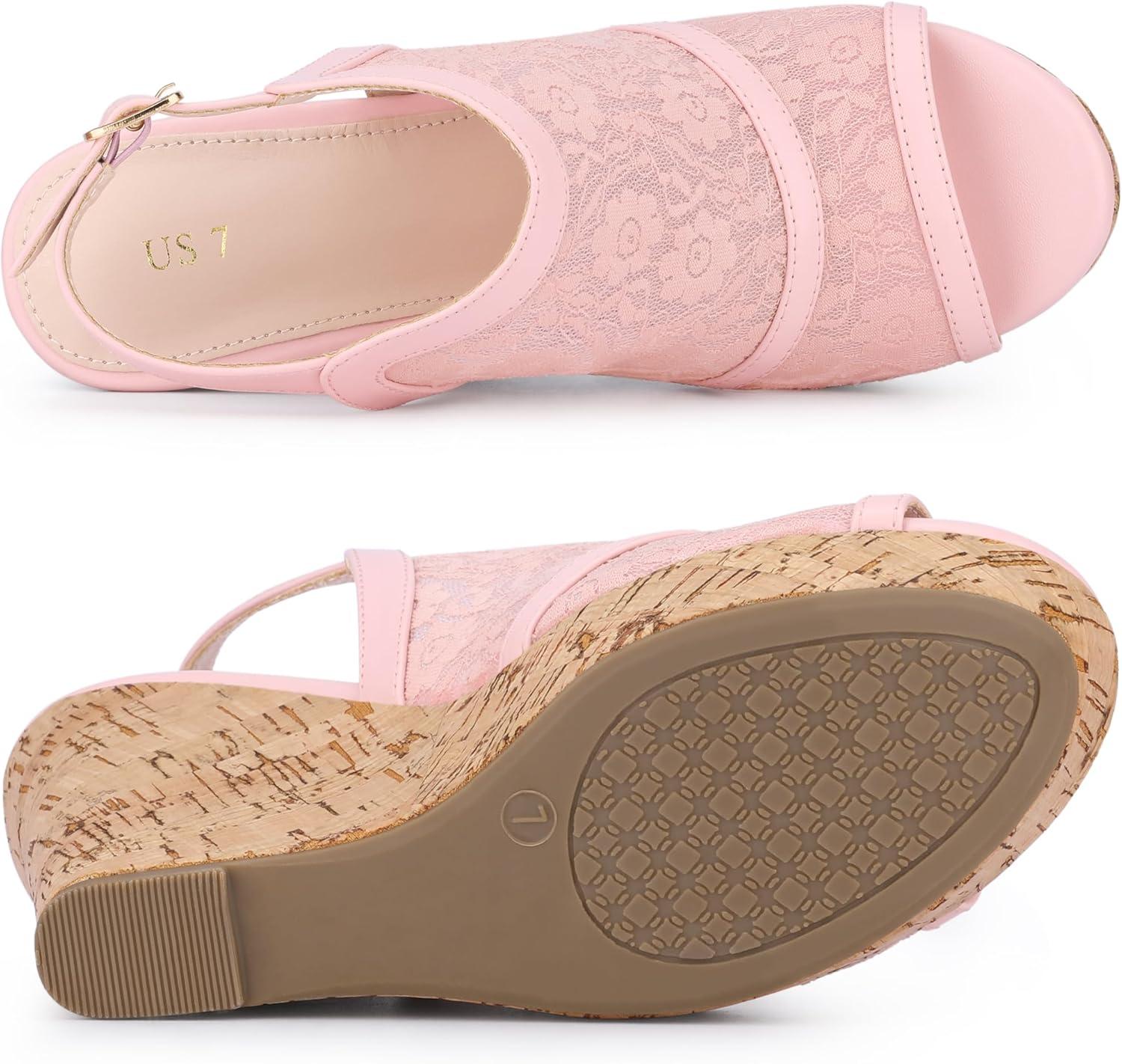 imageAllegra K Womens Open Toe Platform Heel Lace Wedges SandalsPink