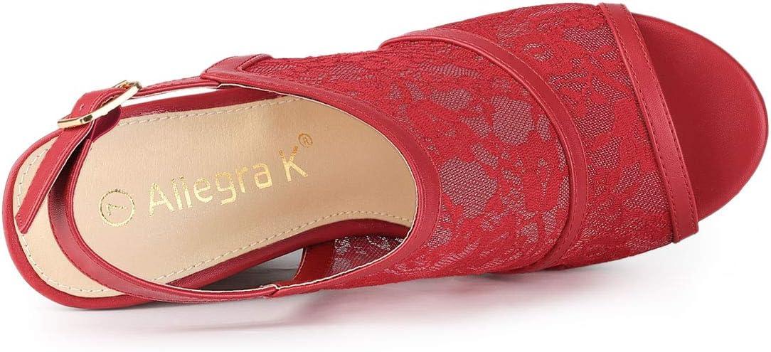 imageAllegra K Womens Open Toe Platform Heel Lace Wedges SandalsRed