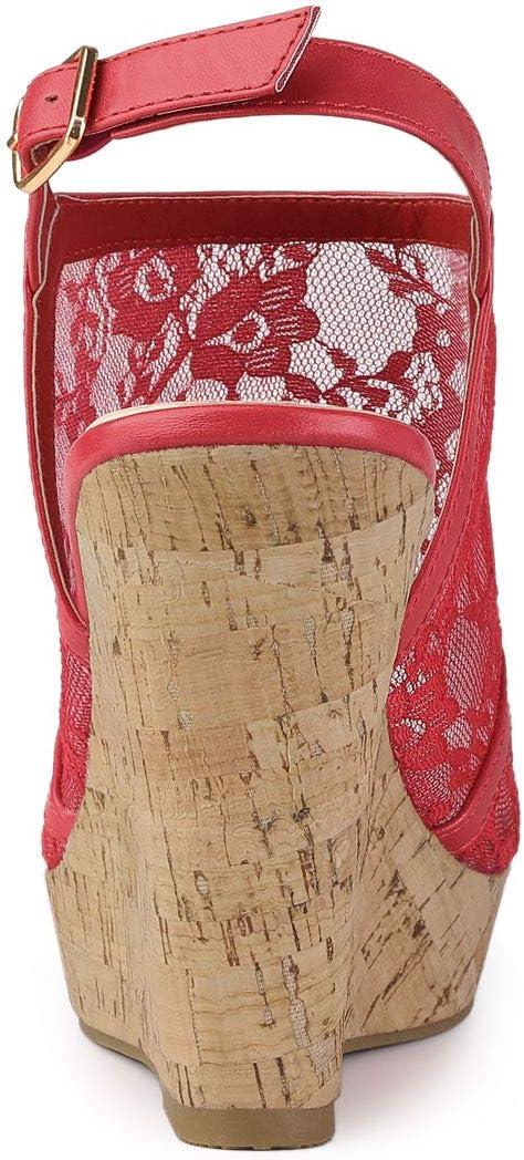 imageAllegra K Womens Open Toe Platform Heel Lace Wedges SandalsRed