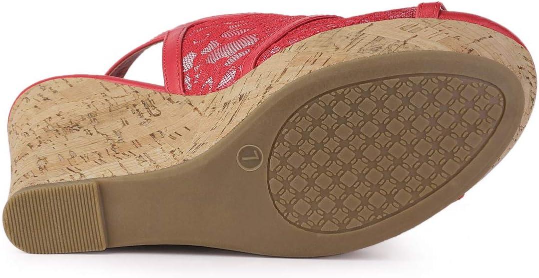 imageAllegra K Womens Open Toe Platform Heel Lace Wedges SandalsRed