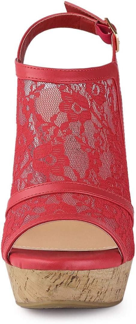 imageAllegra K Womens Open Toe Platform Heel Lace Wedges SandalsRed