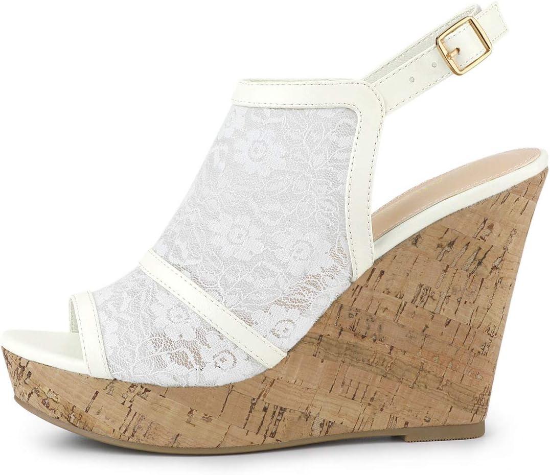 imageAllegra K Womens Open Toe Platform Heel Lace Wedges SandalsWhite