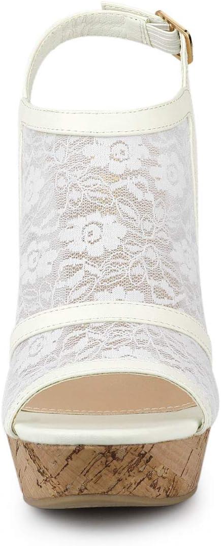imageAllegra K Womens Open Toe Platform Heel Lace Wedges SandalsWhite