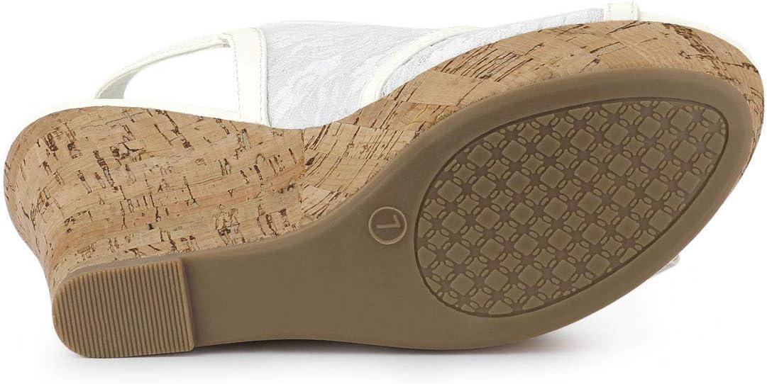 imageAllegra K Womens Open Toe Platform Heel Lace Wedges SandalsWhite