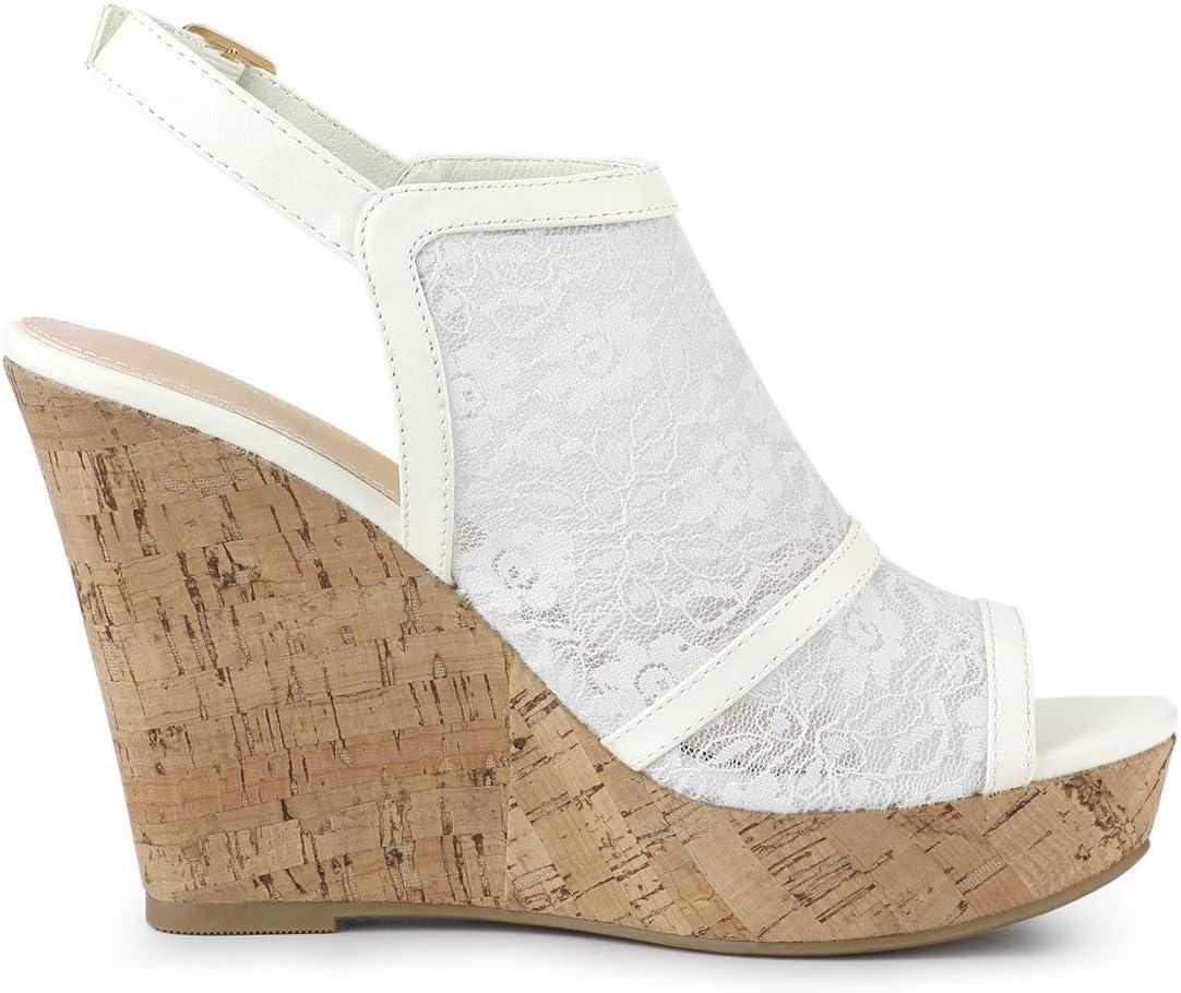 imageAllegra K Womens Open Toe Platform Heel Lace Wedges SandalsWhite
