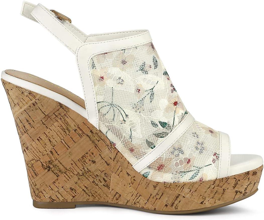 imageAllegra K Womens Open Toe Platform Heel Lace Wedges SandalsWhite Green