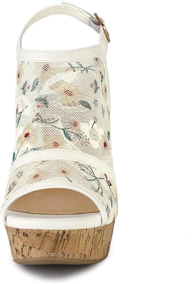 imageAllegra K Womens Open Toe Platform Heel Lace Wedges SandalsWhite Green
