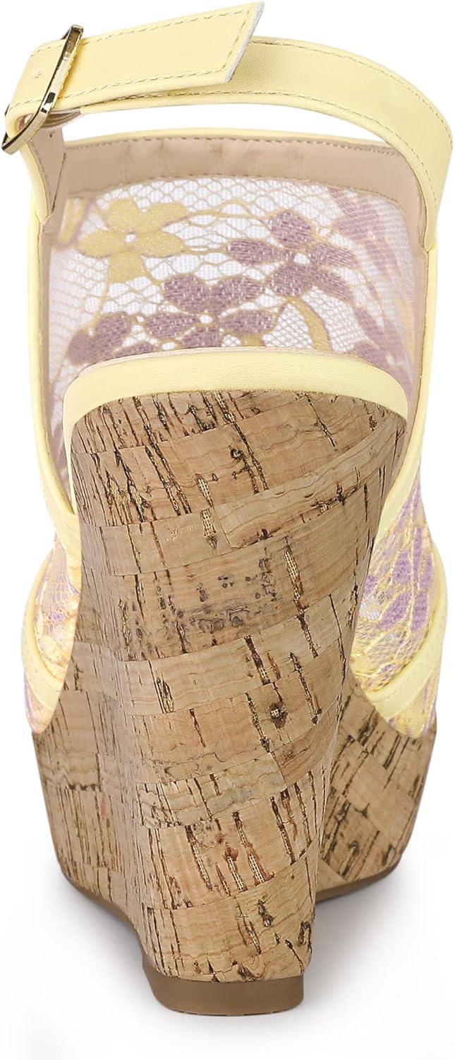 imageAllegra K Womens Open Toe Platform Heel Lace Wedges SandalsYellow Purple