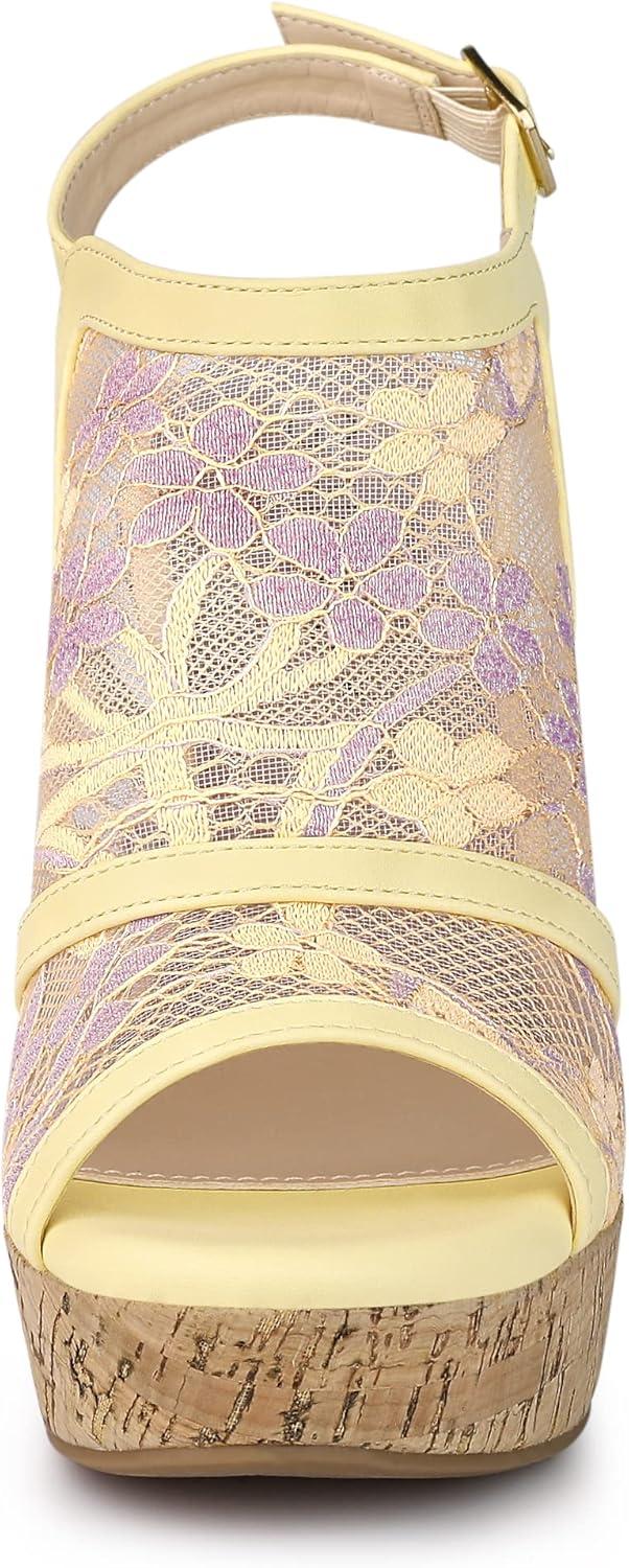 imageAllegra K Womens Open Toe Platform Heel Lace Wedges SandalsYellow Purple