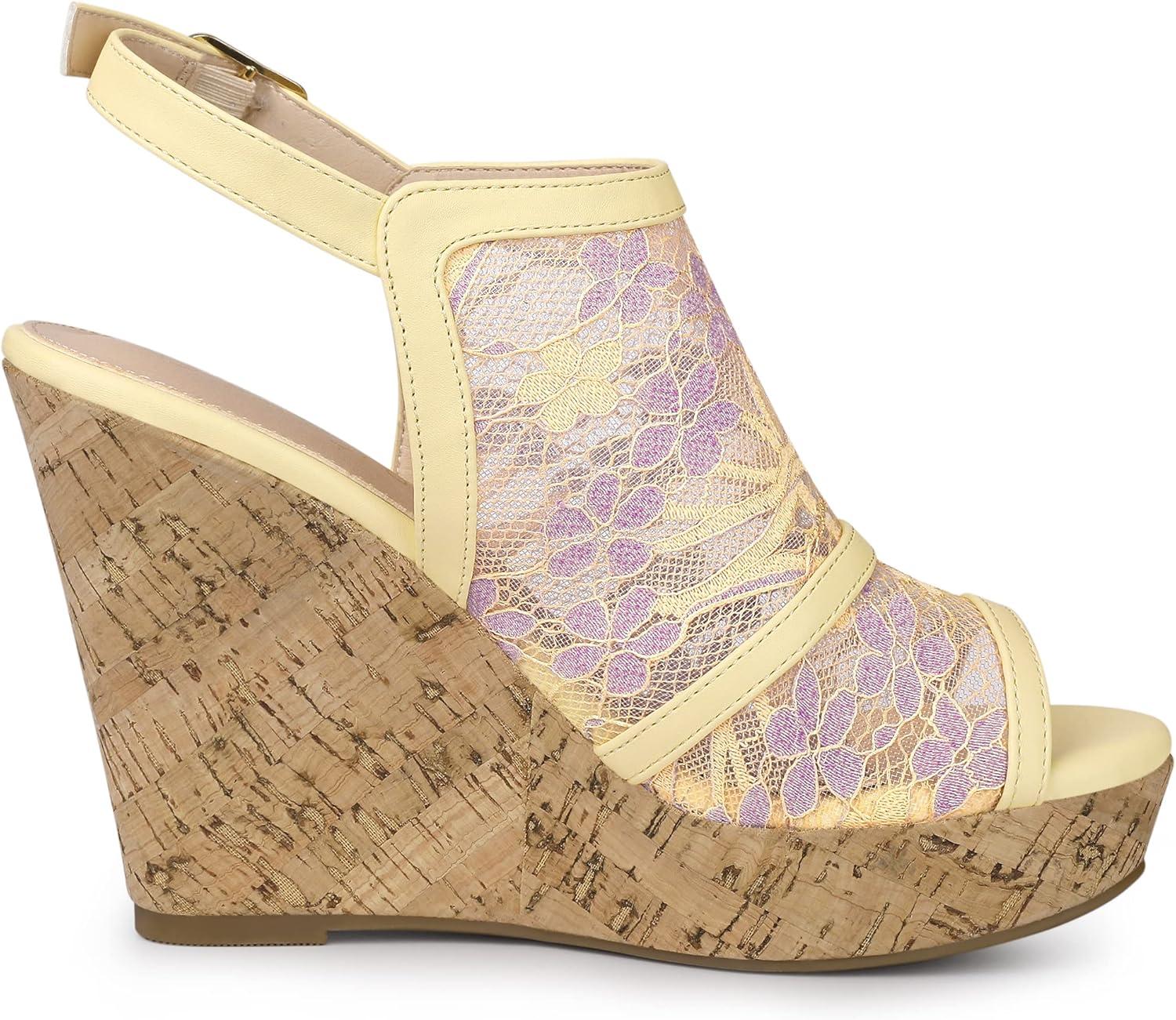 imageAllegra K Womens Open Toe Platform Heel Lace Wedges SandalsYellow Purple