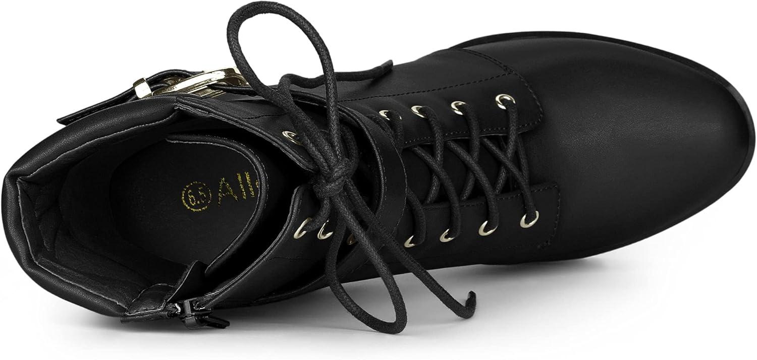 imageAllegra K Womens Platform Ankle Boots Lace Up Block Heels Combat BootsBlack