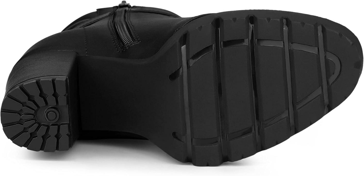 imageAllegra K Womens Platform Ankle Boots Lace Up Block Heels Combat BootsBlack