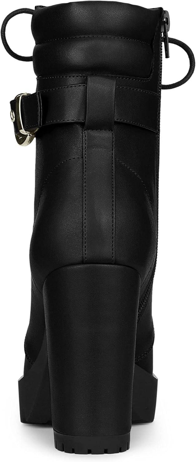 imageAllegra K Womens Platform Ankle Boots Lace Up Block Heels Combat BootsBlack