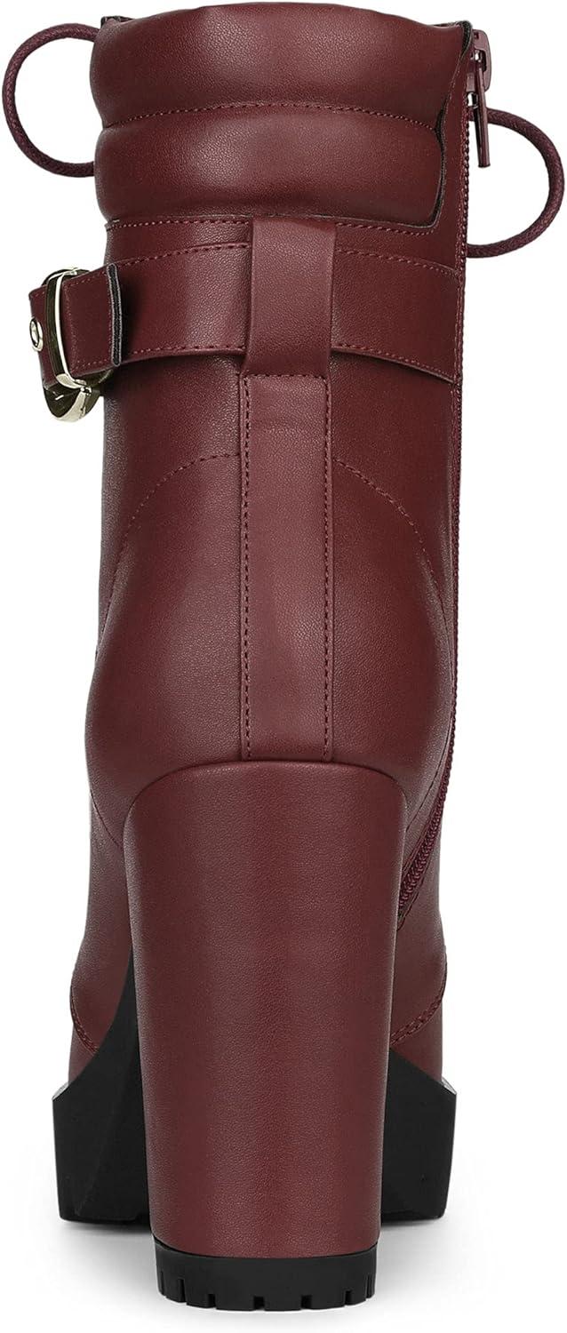 imageAllegra K Womens Platform Ankle Boots Lace Up Block Heels Combat BootsBurgundy